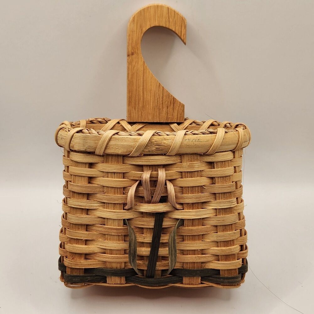 Vintage Woven Wooden Hanging Door Knob Basket